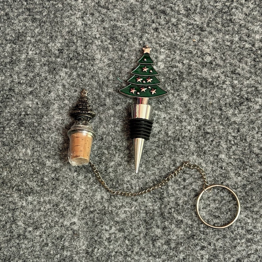 Christmas Tree Wine Bottle Stoppers, Lot Of 2